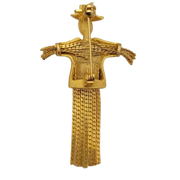 Gold Tone Clear Rhinestone Scarecrow Chain Fringe Dangle Brooch K576 - Picture 5 of 8